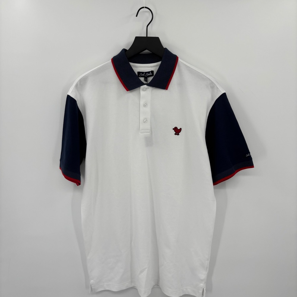 Bad Birdie Pique Polo Shirt Mens Small‎ White Navy Colorblock Golf Desinger NEW